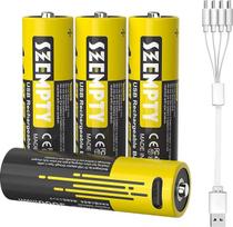 AA 3000 mWh USB įkraunamos baterijos, 4 pakuotės, 2000 mAh dvigubo A 1,5 V ličio USB-C Pila įkraunama baterija su 4 in 1 USB-A į USB-C įkrovimo kabeliu, daugiau kaip 1200 ciklų