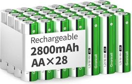 AA įkraunamos baterijos 2800 mAh didelės talpos 1500 ciklų 1,2 V NiMH mažo savaiminio išsikrovimo AA baterijos, 28 vnt.