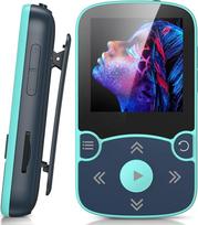 AGPTEK MP3 grotuvas "Bluetooth 5.3 Sport 32GB su 1,5 colio TFT spalvotu ekranu, mini muzikos grotuvas su klipu, palaiko iki 128GB SD kortelę, su nepriklausomu garsumo mygtuku, FM radiju, žingsniamačiu, mėlynas