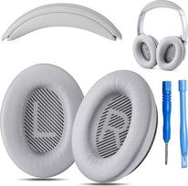 AHG pakaitinės ausų pagalvėlės QC35 / QC35 ii ir galvos pagalvėlė QC35 / QC35 ii. Suderinama su "Bose QuietComfort 35" / "QuietComfort 35 ii" ausinėmis (pilka) Aukščiausios kokybės baltyminė oda | Patvarios
