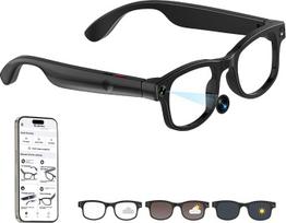 AI išmanieji akiniai su 1080P HD kamera, 8 MP atmintimi, "Bluetooth" garso sistema "Open Ear", dvigubu mikrofonu triukšmo mažinimui, GPT balso asistentu, laisvų rankų vaizdo įrašu kelionėms, vaizdo įrašams ir susitikimams (G1 Black 1080P 32Gb)
