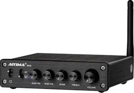 AIYIMA A03 TPA3116 Žemųjų dažnių garsiakalbis "Bluetooth" 5.2 stereofoninis stiprintuvas 2.1 kanalo HiFi galios stiprintuvas 50 W x 2 + 100 W garso stiprintuvas su 24 V nuolatinės srovės maitinimo šaltiniu