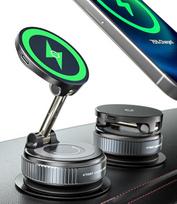 ALAFLY Magnetinis automobilinis telefono laikiklis [Belaidis įkroviklis] [Vakuuminis siurbtukas] 360° reguliuojamas ir sulankstomas, suderinamas su "MagSafe iPhone", skirtas prietaisų skydeliui / priekiniam stiklui / veidrodžiui / lygiam paviršiui