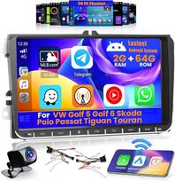 Android 15 automobilinis radijas VW Golf 5 Golf 6 Skoda Polo Passat Tiguan Touran (2+64GB) 2 DIN 9 colių ekranas su belaidžiu CarPlay Android Car FM RDS GPS Bluetooth WiFi vairo valdymas