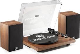 ANGELS HORN Senovinis grotuvas, "Bluetooth" HiFi patefonas su išorinėmis garsiakalbių lentynomis, integruotu Phono preampu 33/45 RPM ir AT-3600L imtuvais Dviejų greičių diržine pavara