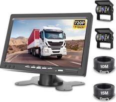 Atbulinės eigos kamerų rinkinys su 7 colių LCD ekranu - atbulinės eigos kamera su monitoriumi IP67 vandeniui atsparus 18IR naktinio matymo monitorius - 2 atbulinės eigos kameros + 4 kaiščiai 33 pėdų aviacijos kabelis sunkvežimiams, autobusams, mikroautobu