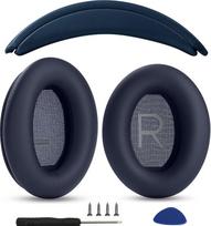 Ausų pagalvėlės + galvos juosta Pakaitinės ausų pagalvėlės, suderinamos su "Bose QuietComfort 45 QC45 35 QC35 QC35 II" ausinėmis per ausis Lengvas surinkimas "pasidaryk pats" baltyminės odos dalys (tamsiai mėlynas rinkinys)
