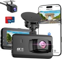 Automobilinė priekinė ir galinė 4K prietaisų kameros, "WiFi" prietaisų kameros su 64GB SD kortele, automobilinė prietaisų kamera su atbulinės eigos asistentu, naktinis matymas, 170° + 140° platus kampas, 3 colių IPS, parkavimo stebėjimas, G jutiklis, įra
