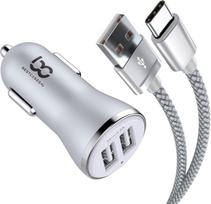 Automobilinis įkroviklis "Samsung Galaxy A14 A54 A34 A52 A52S A53 A23 A33 Mobilusis telefonas automobilyje 2 prievadų USB automobilinis adapteris Greitasis įkrovimas 4.8A su 1 m C tipo USB kabeliu Greitasis laidas