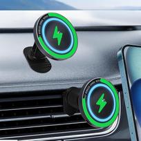 Automobilinis mobiliojo telefono laikiklis su įkrovimo funkcija "MagSafe" - 15 W belaidis įkroviklis "iPhone 12-16 Pro/Max" ir "Samsung", magnetinis mobiliojo telefono laikiklis, automobilio ventiliacija, 360° pasukamas ir saugus laikymas