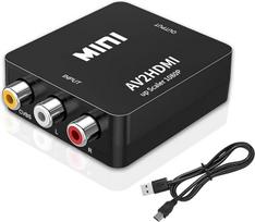 AV ir HDMI adapteris, AV ir HDMI keitiklis, 1080P ir HDMI CVBS AV kompozitinio vaizdo garso adapteris, skirtas PS2 Wii Xbox SNES N64/TV/PC/PS3/STB/Xbox VHS/VCR/Blue-Ray DVD grotuvui (su HDMI kabeliu)
