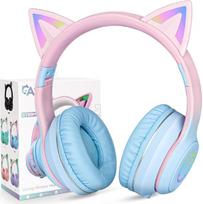 AXFEE Vaikiškos ausinės, "Bluetooth", mergaičių "Cat Ear" ausinės, per ausis su LED šviesa, sulankstomos stereo ausinės, belaidės, ausinės vaikams su mikrofonu, "Micro SD/TF" mobiliesiems įrenginiams