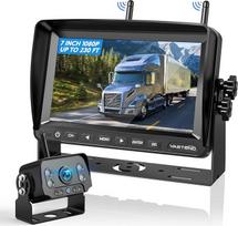 Belaidė atbulinės eigos kamera, 7 colių monitorius, belaidė atbulinės eigos kamera, 1080P belaidė atbulinės eigos kamera su IP69 atsparumu vandeniui, stabiliu signalu, skirta karavanui, sunkvežimiui, automobiliui, kemperiui (VE-7A)