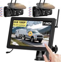Belaidė saulės magnetinė atbulinės eigos kamera VASTEND 7 colių 1080P jutiklinio ekrano IPS monitorius, 9600 mAh akumuliatorius, 1 minutės sąranka, IP69 vandeniui atspari atbulinės eigos kamera nameliams ant ratų, priekaboms, sunkvežimiams