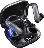 Belaidės "Bluetooth 6.0" ausinės "In-Ear" ausinės Sportas 32 valandų trukmės 3D stereofoninės gilaus boso ausinės su reguliuojamais ausų kabliukais, patogios, tvirtos, skirtos sportui, bėgimui, slopinančios triukšmą (juodos spalvos)