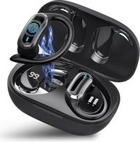 Belaidės "Bluetooth" ausinės, "Bluetooth 5.3 Stereo", ausinės per ausis, triukšmą slopinantis mikrofonas, IPX7 vandeniui atsparios ausinės treniruotėms / bėgimui, blizgios juodos spalvos