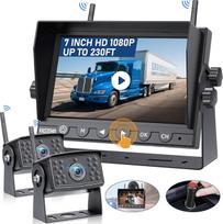 Belaidis atbulinės eigos kameros rinkinys HD 1080P 7 colių monitorius ir IP69 vandeniui atspari atsarginė kamera Stabilūs skaitmeniniai signalai 150° plataus kampo atbulinės eigos kameros naktinio matymo rinkinys, skirtas furgonams, sunkvežimiams, priekab