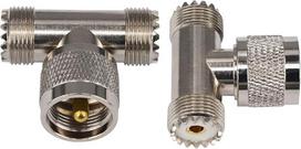 BOOBRIE UHF trigubas T formos adapteris UHF PL-259 vyriškas kištukas į dvigubą UHF moterišką SO239 lizdą 3 krypčių UHF šakotuvas RF koaksialinė jungtis CB radijo imtuvui/antenai/ transliacijai/skaitytuvui/WiFi, 2 vnt.