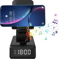 BORDEAG belaidžio įkroviklio stovas, 3-in-1 indukcinė įkrovimo stotelė, "Bluetooth Audio Power Bank" laikiklis, mobiliojo telefono stovas su belaidžiu "Bluetooth" ryšiu, mobiliojo telefono stovas su žadintuvu ir skaitmeniniu laikrodžiu