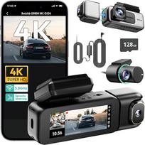 BOTSLAB 4K 3 kanalų prietaisų skydelio vaizdo kamera automobilio priekyje ir gale su parkavimo stebėjimo funkcija ir 128GB SD kortele, 3 kanalų 4K + 1080P + 1080P, GPS 5,8 GHz "WiFi" prietaisų skydelio vaizdo kamera, 3,18 colių, itin geras naktinis matym