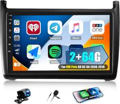 CAMECHO 2+64G 9 colių Android 13 automobilinis radijas VW Polo 6R 6C 9N 2008-2016 su belaidžiu Carplay Android automobiliui, GPS navigacijos radijas su jutikliniu ekranu HD su Bluetooth WiFi RDS FM + atbulinės eigos kamera