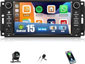 CAMECHO 4+64G 7 colių "Android 15" automobilinis radijas "Jeep Wrangler Dodge Challenger Compass", navigacijos radijas "Bluetooth" su GPS "WiFi" belaidžiu "Android" "Carplay" "Android Car RDS FM Mirror Link" + atbulinės eigos kamera