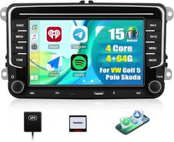 CAMECHO 4G+64G Android 15 Autoradio für VW Golf 5 Polo Skoda mit Navi Wireless Carplay,VW Radio mit 7