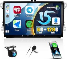 CAMECHO 6+128G 9 colių automobilinis radijas "Android 15" Golf 5 6 VW Polo Touran Tiguan Passat B6 B7 Seat Skoda, 8 branduolių belaidis Carplay Android automobilinis Bluetooth radijas su WiFi GPS FM/RDS + Canbus galinio vaizdo sistema