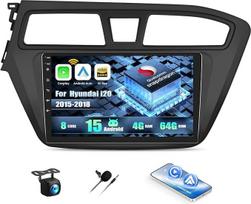 CAMECHO Android 15 Qualcomm Octa Core 4G + 64G automobilinis radijas Hyundai i20 (2015-2018) su Carplay Android automobilinė navigacija Dual WiFi 9 colių IPS ekranas su Navi Bluetooh5.1 FM/RDS + galinio vaizdo kamera
