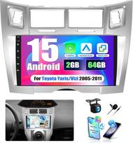 CAMECHO Autoradio Für Toyota Yaris/Vizi 2005-2011 2G+64G Android 15 Wireless CarPlay Android Auto Bluetooth Radio GPS AUX, 9 Zoll Berührungsbildschirm WiFi + Rückfahrkamera Mikrofon