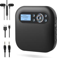 CD grotuvas Nešiojamasis DESOBRY "Bluetooth" CD grotuvas su garsiakalbiais, įkraunamas automobilinis diskomagnetofonas su FM, apsauga nuo nuslydimo, dviem ausinių lizdais