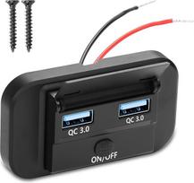 CERRXIAN 12V/24V RV USB lizdas Sieninis laikiklis 36W dvigubas greitas įkrovimas QC3.0 USB A prievado automobilinis įkroviklis su mygtukiniu jungikliu Vandeniui atsparus greitas įkroviklis su keliais prievadais (dvigubas USB A)