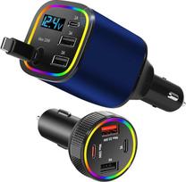 Cigarečių žiebtuvėlio USB, 4 prievadų USB cigarečių žiebtuvėlio adapteris 85,5 W ir 78 W 4 in 1 ištraukiamas automobilinis įkroviklis USB C su kabeliu, dvigubas automobilinis adapteris iPhone Android