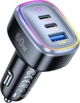 Cigarečių žiebtuvėlio USB C suderinamas su iPhone Samsung PD3.0/QC3.0/PPS 12V 24V greitasis įkroviklis RGB šviesos žiedas Aušinimo automobilinis įkroviklio adapteris
