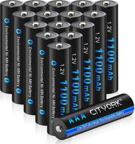 CITYORK 1100 mAh AAA įkraunamos baterijos, 1,2 V NI-MH didelės talpos, 1200 ciklų iš anksto įkrautos baterijos, 16 vnt.