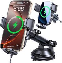 Coolpow belaidis automobilinis įkroviklis 15W belaidžio įkrovimo automobilinis laikiklis telefono laikikliui automobilyje 360° pasukimas iPhone 11 12 13 14 15 16 serijai ir Samsung S24 S23 S22