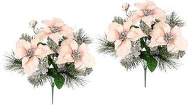 Dirbtinių gėlių puokštė Poinsettia uogos Eglės šakos 2 45 cm Poinsettia Advento žvaigždė Dirbtinė Kalėdų puokštė X'Mas Kalėdų dekoracijos Gėlės Dekoratyvinės gėlės Poinsettia/Eucalyptus