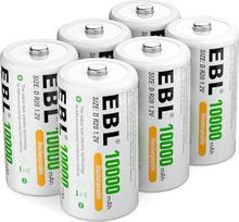 EBL D akumuliatorius 10000mAh D tipo įkraunamas NI-MH akumuliatorius 6 viengubų D akumuliatorių pakuotė
