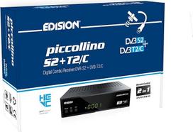 EDISION Piccollino S2+T2/C kombinuotas HD imtuvas H.265/HEVC (DVB-S2, DVB-T2, DVB-C | ARD-ZDF SD Shut-Off) Vienkartinis tinkamas 2-in-1 RCU, HDMI, AV, LAN, iš anksto įdiegtas vokiškų programų sąrašas