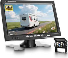 Galinio vaizdo kamera su HD 7 colių monitoriumi, laidinis galinio vaizdo kameros rinkinys su IP69 elektronika, naktinis matymas visureigiams, furgonams, nameliams ant ratų, automobilių montavimui
