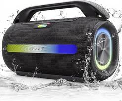 havit 120 W MAX lauko garsiakalbis, IPX6 vandeniui atsparus nešiojamasis "Bluetooth" garsiakalbis su 2,2 K, 16H+ atkūrimo laikas, RGB žibintai, USB-C, maitinimo bankas, individualus ekvalaizeris, AUX/DSP, skirtas stovyklavimui, paplūdimiui, sodui