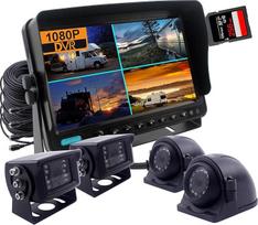 HD 1080P galinio vaizdo kameros sistema, 9 colių DVR monitorius, 4 padalyti ekranai, maksimalus 256GB SD kortelės palaikymas, 4 x IR naktinio matymo automobilio priekinio ir galinio vaizdo kameros rinkinys