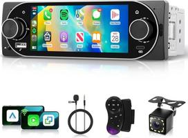 Hodozzy 1 DIN automobilinis radijas su belaidžiu "CarPlay"/"Android" automobiliu, "Bluetooth" laisvų rankų įranga 1 DIN ekranas 5,1 colio IPS jutiklinis ekranas FM EQ, AUX/USB/SWC/Type-C multimedijos MP5 su atbulinės eigos kamera