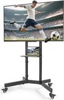HW1285BK Robuster TV-Ständer auf Rädern für 32-86 Zoll Fernseher bis 90 kg, tragbarer TV-Bodenständer mit Laptop-Regal, neigbar, höhenverstellbar, hoher TV-Ständer mit feststellbaren Rädern
