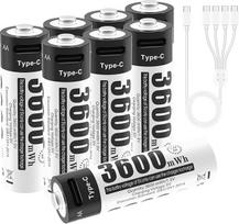 Įkraunama 1,5 V AA baterija, įkraunama ličio jonų baterija su 3600 mWh ir 1200 ilgų ciklų, 8 pakuotės AA ličio jonų baterijų, skirtų nuotolinio valdymo pulteliams, motorizuotiems žaislams, akumuliatoriams