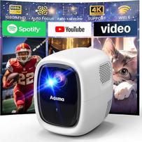 Išmanusis mini projektorius 1080P su 4K projektoriumi, automatiniu trapecijos kompensavimu, su "WiFi 6" ir "Bluetooth 5.2", suderinamas su USB / mobiliuoju / asmeniniu kompiuteriu, "HiFi" garsas, kad galėtumėte mėgautis filmais namuose, baltas