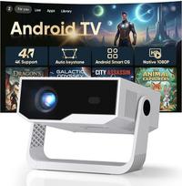 Išmanusis mini projektorius "Android 14" su 20000 liumenų ir "WiFi 6 Bluetooth", 4K namų kino projektorius, automobilinis "Keystone" korekcija ir fokusavimas, 360° pasukamas pagrindas, "Full HD 1080P" projektorius lauke ir integruotas