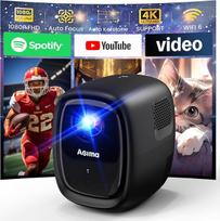Išmanusis mini projektorius 1080P su 4K projektoriumi, automatiniu trapecijos kompensavimu, su "WiFi 6" ir "Bluetooth 5.2", suderinamas su USB / mobiliuoju / asmeniniu kompiuteriu, "HiFi" garsas, kad galėtumėte mėgautis filmais namuose, juodas