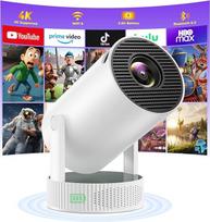 Išmanusis mini projektorius, patobulintas 4K projektorius su integruotu akumuliatoriumi, 1080P HD mini projektorius, nešiojamasis palaikymas, "Android 11 WiFi6 BT5.4", projektorius, mažas automobilinis raktažodis