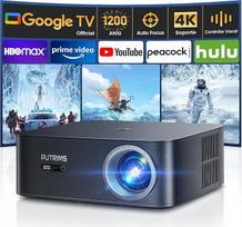 Išmanusis projektorius 4K 1500 ANSI / "Google TV": "Netflix" oficialus, automatinio fokusavimo keystoninio iškraipymo projektorius, lauko dienos šviesos WiFi 6 "Bluetooth", valdymas balsu, 1080P Full HD LED montavimas ant lubų, 300 colių, skirtas